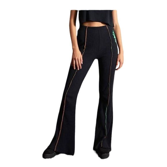 PacSun Pants - Playboy by PacSun Y2K Front Contrast Stitch Ribbed Flare Leggings Pants Black L